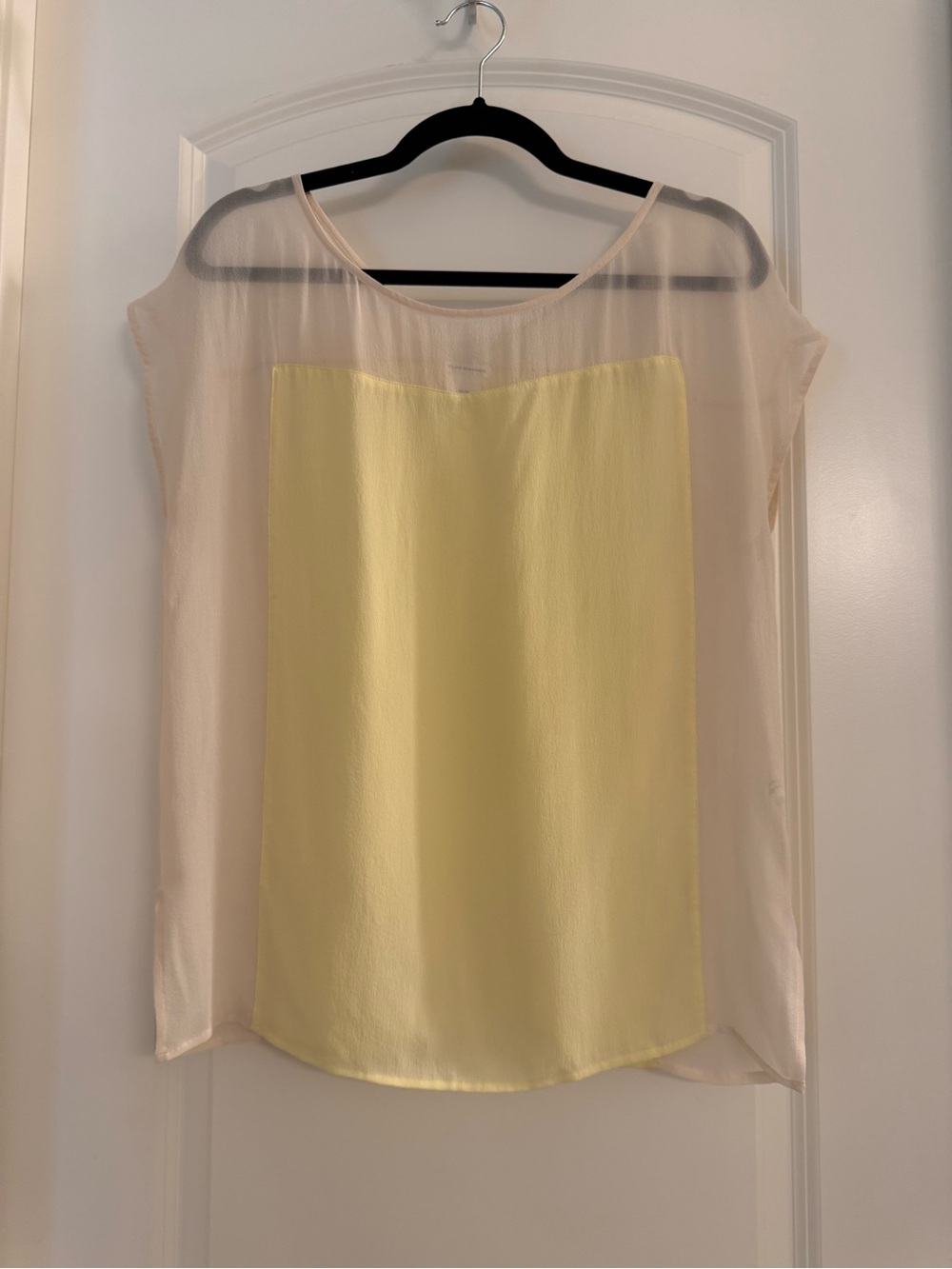 Club Monaco Sheer Panel Cap-Sleeve Top with Yellow Front Panel